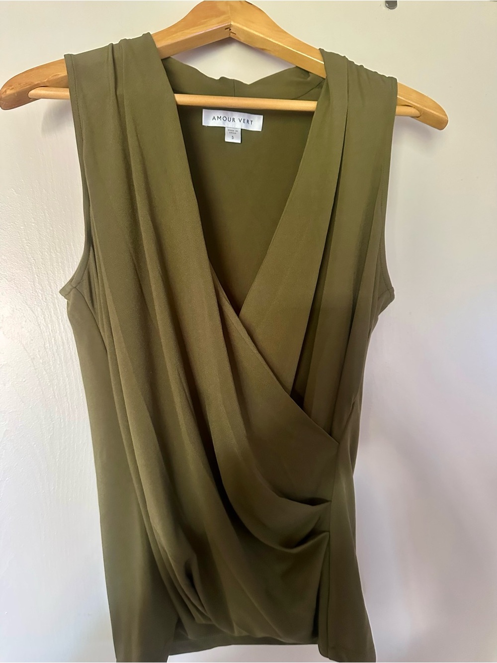 Amour Vert Olive Green V-Neck Blouse NWOT